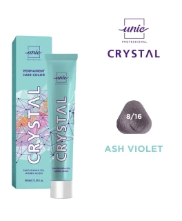 Vopsea crema pentru par Crystal Unic Professional, Castaniu deschis Gri Violet 8/16, 100 ml