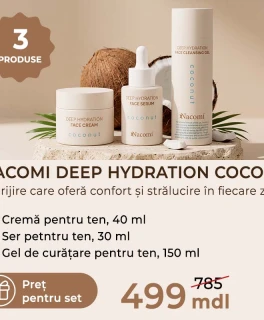 Set promo pentru hidratarea intensă a tenului NACOMI Deep Hydration Cocos (Gel 150 ml, Ser 30 ml, Crema 40 ml)